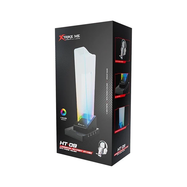 Підставка для навушників XTRIKE ME HT-09 RGB з USB-хабом на 4 порти. Black - зображення 7