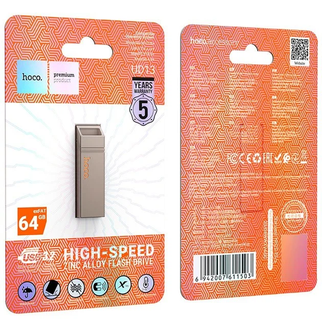 Металлический флеш накопитель HOCO UD13 Clever USB3.2 USB flash drive (64GB) - Фото 2 Металлический флеш накопитель HOCO UD13 Clever USB3.2 USB flash drive (64GB) - изображение 2