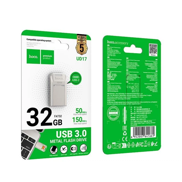 USB-флешнакопичувач HOCO Smart USB3.0 Type-C rotating USB flash drive (32GB) UD17 |exFAT| - Фото 2 USB-флешнакопичувач HOCO Smart USB3.0 Type-C rotating USB flash drive (32GB) UD17 |exFAT| - изображение 2