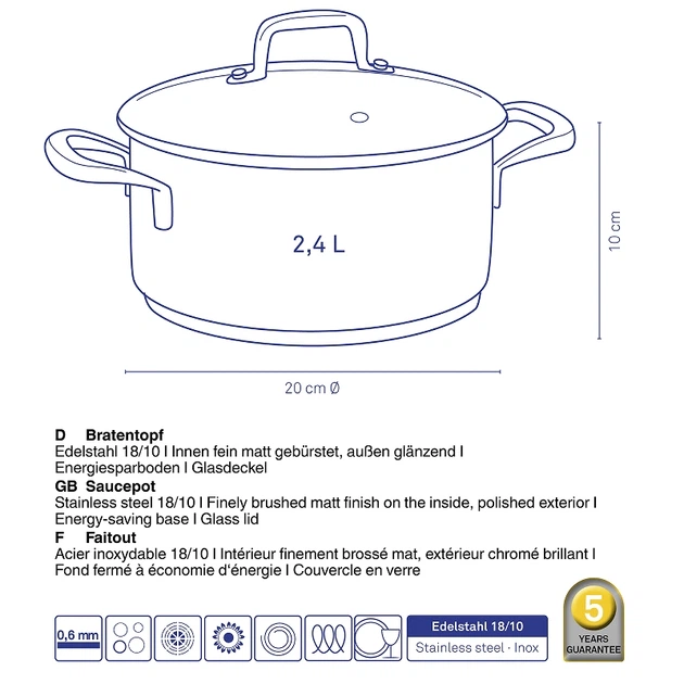 Каструля з кришкою Kela Flavoria 20 см 2.4 л (4025457101724) - зображення 3