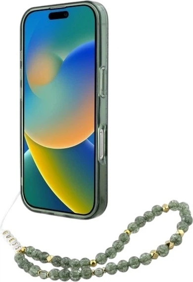 Etui Guess IML Flowers Allover Electro With Pearl Strap MagSafe do Apple iPhone 16 Pro Max Green (GUHMP16XHCPOFPA) - obraz 4