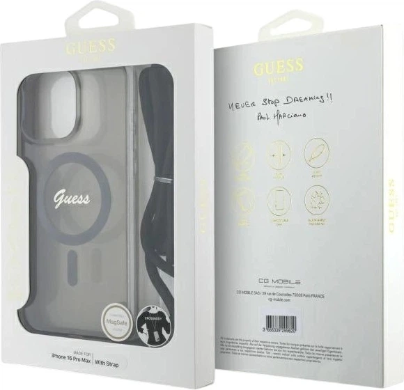 Etui Guess Crossbody Cord Script MagSafe do Apple iPhone 16 Pro Max Black (GUHMP16XHCTSGNSK) - obraz 7