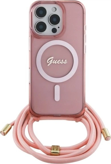 Etui Guess Crossbody Cord Script MagSafe do Apple iPhone 16 Pro Max Pink (GUHMP16XHCTSGNSP) - obraz 1