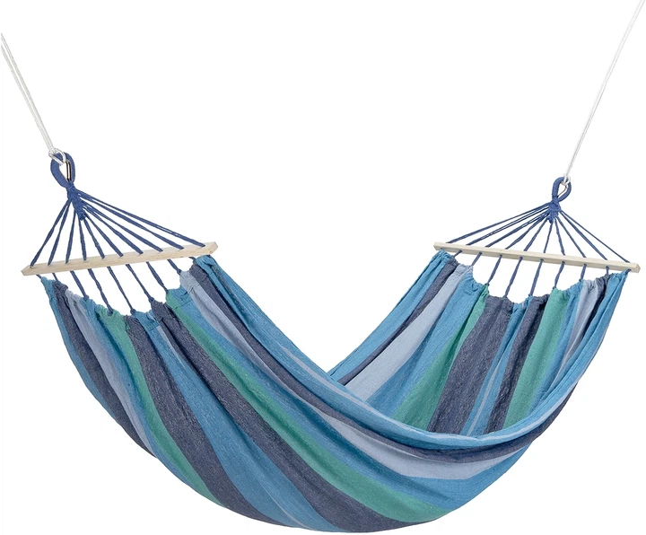 Hamak Nils Camp NC9004 z drewnianą belką 70 cm i metalowym uchwytem Niebiesko-Ciemnoniebieski (5907695593471) - obraz 1