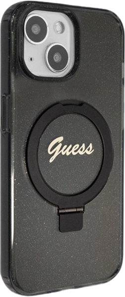 Etui plecki Guess Ring Stand Script Glitter MagSafe do Apple iPhone 13/14/15 Black (3666339156251) - obraz 4
