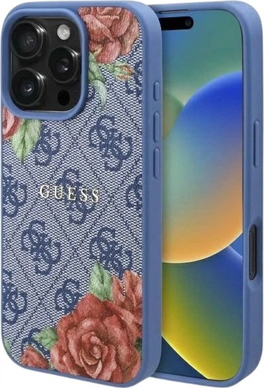 Etui Guess 4G Flowers Print MagSafe do Apple iPhone 16 Pro Max Blue (GUHMP16XP4ROPEMCB) - obraz 1