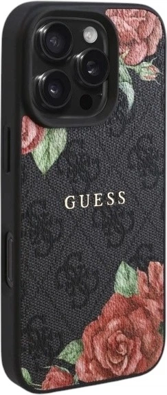Etui Guess 4G Flowers Print MagSafe do Apple iPhone 16 Pro Max Black (GUHMP16XP4ROPEMCK) - obraz 4