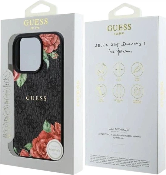 Etui Guess 4G Flowers Print MagSafe do Apple iPhone 16 Pro Max Black (GUHMP16XP4ROPEMCK) - obraz 8