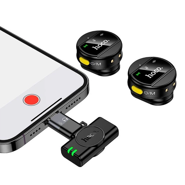 Бездротовий петличний мікрофон Hoco L22 (2.4G, Type-C, Lightning, шумозаглушення, радіус дії до 15 м, 6 годин роботи) - Чорний - зображення 2