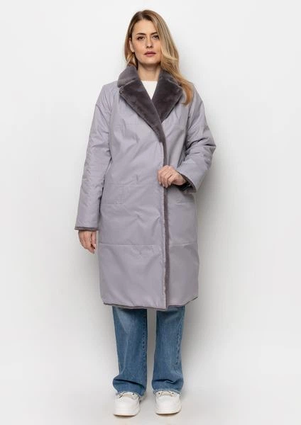Роскошное Эко-Меховое Пальто 1103M-C Муссон/ Кварц - изображение 4