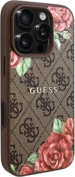Etui Guess 4G Flowers Print MagSafe do Apple iPhone 16 Pro Max Brown (GUHMP16XP4ROPEMCW) - obraz 4