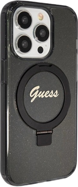 Etui plecki Guess Ring Stand Script Glitter MagSafe do Apple iPhone 13 Pro Max Black (3666339156275) - obraz 4