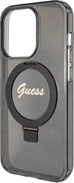 Etui plecki Guess Ring Stand Script Glitter MagSafe do Apple iPhone 13 Pro Max Black (3666339156275) - obraz 6