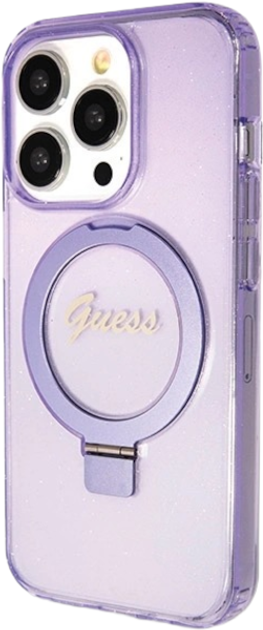 Etui plecki Guess Ring Stand Script Glitter MagSafe do Apple iPhone 13 Pro Max Purple (3666339156695) - obraz 3
