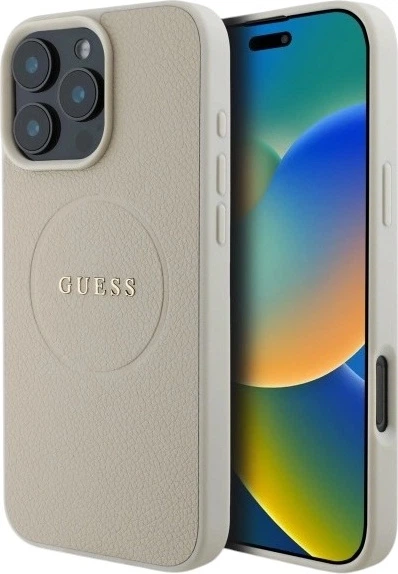 Etui Guess Grained Ring MagSafe do Apple iPhone 16 Pro Max Beige (GUHMP16XPGHSMME) - obraz 1