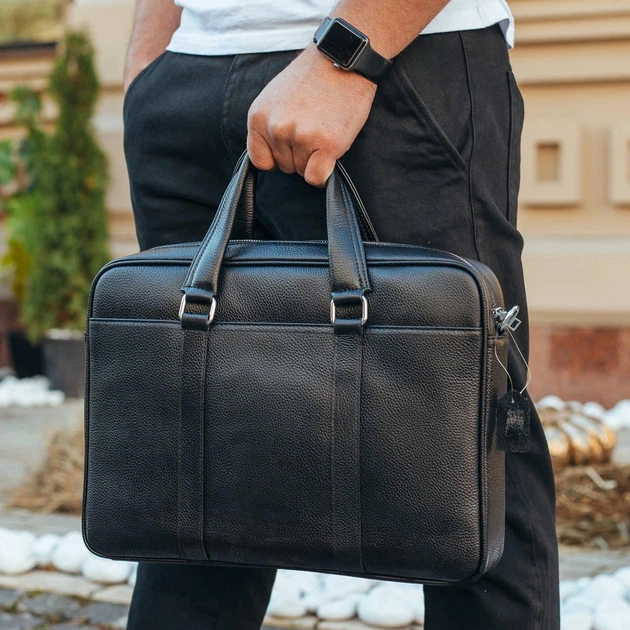 Мужская сумка для документов и ноутбука 39x28x7 / портфель из натуральной телячей кожи, черный - изображение 5