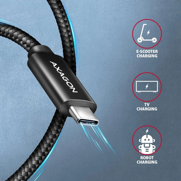 Кабель Axagon BUCM2-CM30AB USB-C - USB-C 2.0, PD 240W, 5A 3 м Black - зображення 5