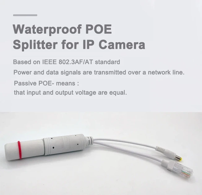 Водонепроницаемый PoE инжектор сплиттер DC 5.5x2.1мм + RJ45 Ethernet 100 Мбит/с White, 1 шт (48977) - Фото 5 Водонепроницаемый PoE инжектор сплиттер DC 5.5x2.1мм + RJ45 Ethernet 100 Мбит/с White, 1 шт (48977) - изображение 5