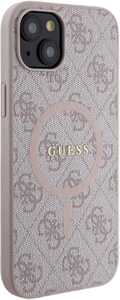 Etui plecki Guess 4G Collection Leather Metal Logo MagSafe do Apple iPhone 14/15/13 Pink (3666339226701) - obraz 4
