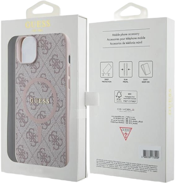 Etui plecki Guess 4G Collection Leather Metal Logo MagSafe do Apple iPhone 14/15/13 Pink (3666339226701) - obraz 8