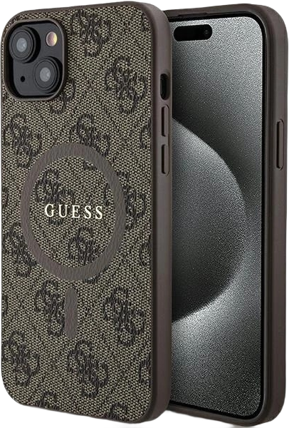 Etui plecki Guess 4G Collection Leather Metal Logo MagSafe do Apple iPhone 14/15/13 Brown (3666339226428) - obraz 1
