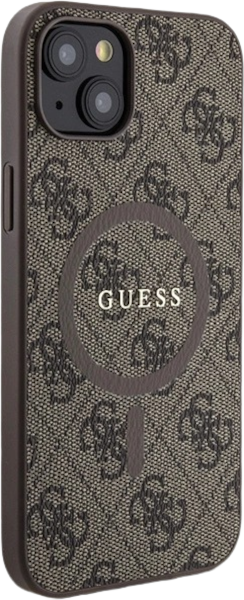 Etui plecki Guess 4G Collection Leather Metal Logo MagSafe do Apple iPhone 14/15/13 Brown (3666339226428) - obraz 4