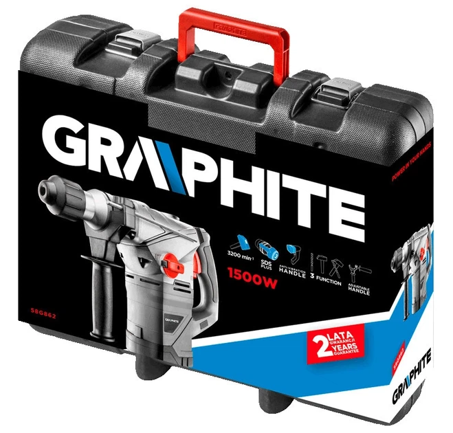 Перфоратор GRAPHITE SDS-plus 1500Вт 4.5Дж 6.9кг (00123190) - Фото 6 Перфоратор GRAPHITE SDS-plus 1500Вт 4.5Дж 6.9кг (00123190) - изображение 6