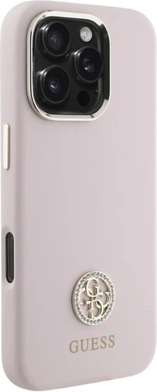 Etui Guess Silicone Logo Strass 4G do Apple iPhone 16 Pro Light Pink (GUHCP16LM4DGPP) - obraz 4