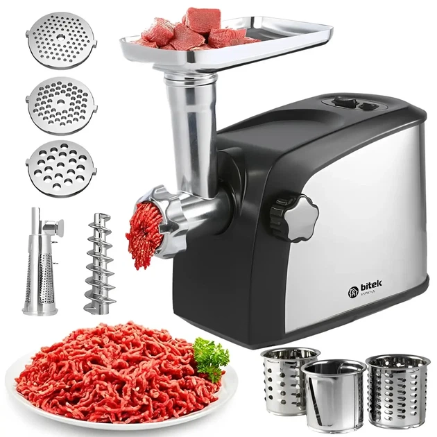 Мясорубка электрическая с соковыжималкой BITEK BT-3700, 4200 Вт, от измельчения мяса до отжима сока, Черный - изображение 5