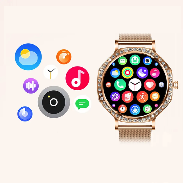 Смарт-годинник жіночий LEMFO KC98 Gold (пульсоксиметр, дзвінки) Amoled екран - зображення 2