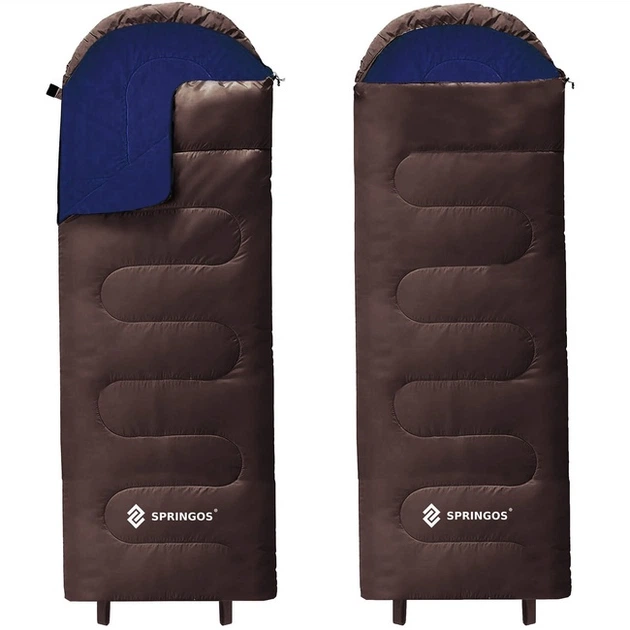 Śpiwór turystyczny z kapturem 2w1 Springos CS0121 220x80 cm Brązowy (5907719479279) - obraz 4