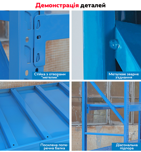 Стелаж металевий RIAS IG-500 підвищеної міцності до 500 кг 250x200x60 см Blue (3_07935) - зображення 7