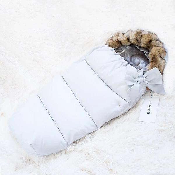 Конверт Springos SB0005 4 в 1 з хутром для коляски санок гондоли 90 см Світло сірий (5903021932686) - зображення 4