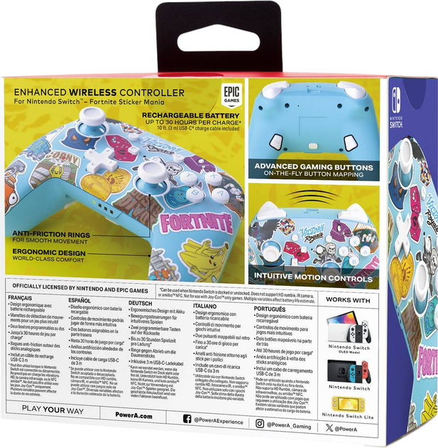 Kontroler PowerA Enhanced Wireless Controller for Nintendo Switch Fortnite Sticker Mania (NSGP0290-01) - obraz 9