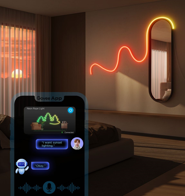 Стрічка світлодіодна розумна H61D3 Neon Rope Light 2, 5м, RGBIC, WI-FI/Bluetooth, білий Govee (osv0002207) - зображення 4