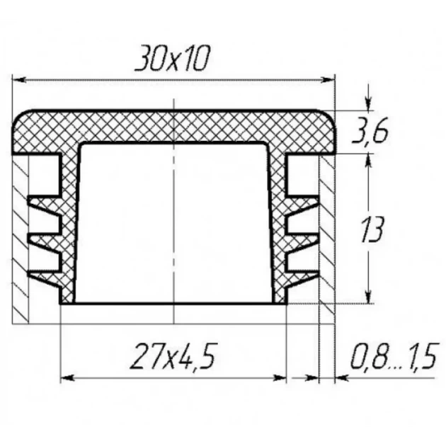 Заглушка для труби Termoplast внутрішня прямокутна 30x10мм пластик Чорна (ZG0784) - изображение 2