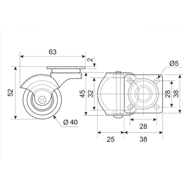 Меблевий ролик Sigma (опора колісна) гумовий з майданчиком круглий d=40мм (RL1289) - изображение 2