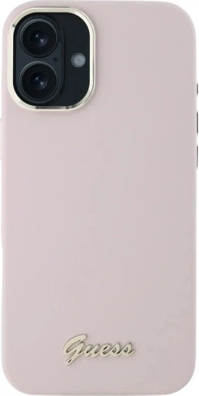 Панель Guess Silicone Script Metal Logo & Frame для Apple iPhone 16 Pink (GUHCP16SSMBSLP) - зображення 2