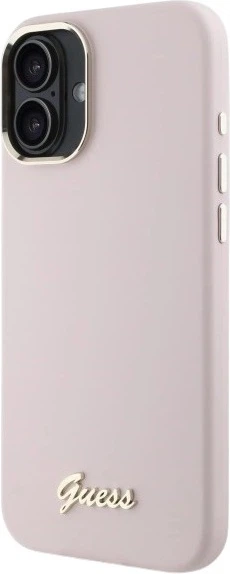 Панель Guess Silicone Script Metal Logo & Frame для Apple iPhone 16 Pink (GUHCP16SSMBSLP) - зображення 3