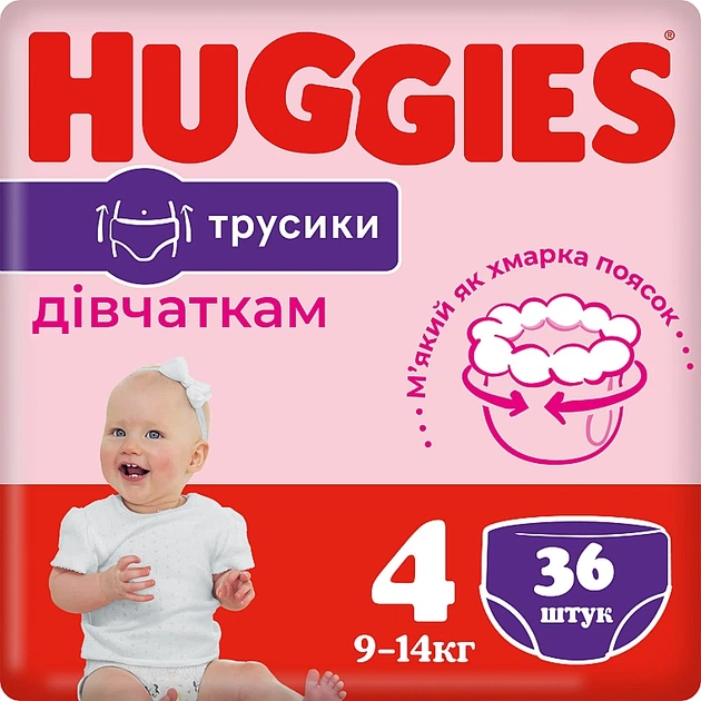 Трусики-подгузники Pants 4 Girl, 9-14 кг, 36 шт - Huggies 36шт (924041-855177-2) - Фото 1 Трусики-подгузники Pants 4 Girl, 9-14 кг, 36 шт - Huggies 36шт (924041-855177-2) - изображение 1