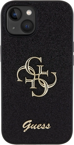 Etui plecki Guess Glitter Script Big 4G do Apple iPhone 13/14/15 Black (3666339147365) - obraz 3