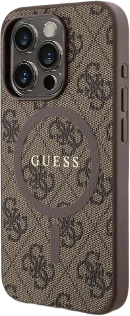 Etui plecki Guess 4G Collection Leather Metal Logo MagSafe do Apple iPhone 15 Pro Brown (3666339226480) - obraz 3