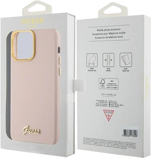 Панель Guess Silicone Script Metal Logo & Frame для Apple iPhone 15 Pro Pink (GUHCP15LSMBSLP) - зображення 8