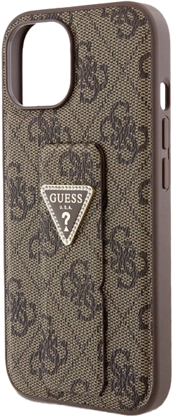 Etui Guess Grip Stand 4G Triangle Strass do Apple iPhone 13/14/15 Brown (3666339197438) - obraz 5