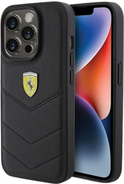 Etui Ferrari Quilted Metal Logo do Apple iPhone 15 Pro Black (FEHCP15LRDUK) - obraz 1