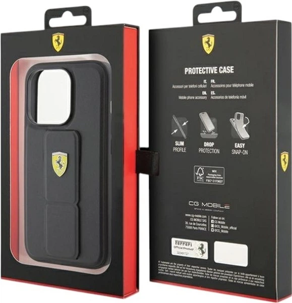 Etui Ferrari Grip Stand Metal Logo do Apple iPhone 15 Pro Black (FEHCP15LGSPSIK) - obraz 9