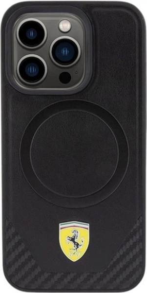 Etui Ferrari Carbon Metal Logo MagSafe do Apple iPhone 15 Pro Black (FEHMP15LPTEK) - obraz 3