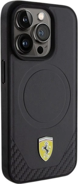 Etui Ferrari Carbon Metal Logo MagSafe do Apple iPhone 15 Pro Black (FEHMP15LPTEK) - obraz 4