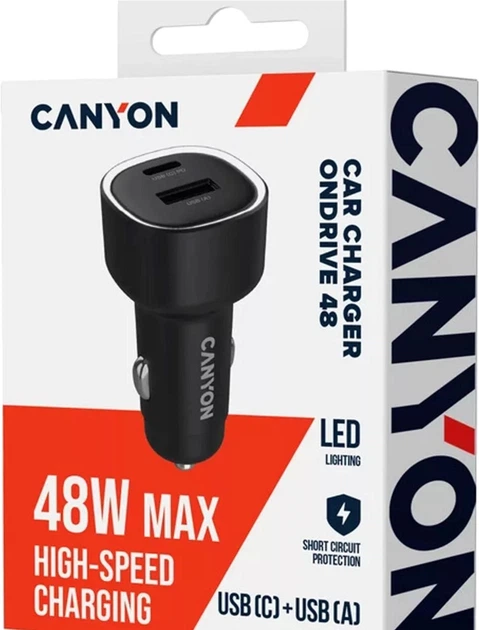 Автомобильное зарядное устройство для Canyon OnDrive 48 PD 48W USB-A+USB-C Black (CNE-CCABR3AC) - Фото 6 Автомобильное зарядное устройство для Canyon OnDrive 48 PD 48W USB-A+USB-C Black (CNE-CCABR3AC) - изображение 6