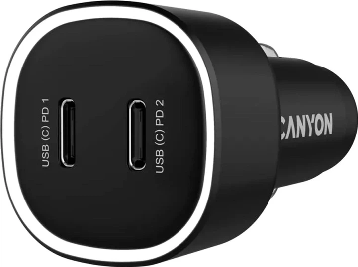Автомобільний зарядний пристрій Canyon OnDrive 60 PD 60W 2xUSB-C Black (CNE-CCABR3CC) - зображення 2